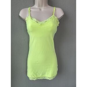 Y2K No Boundaries Tank Top Sz M Neon Lace trim Bella Swan Shelf Bra Rare VTG